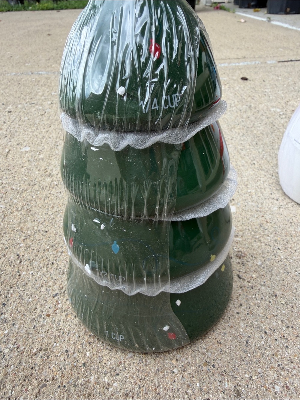 Green Ceramic Nesting Bowls with Festive Paint Dots